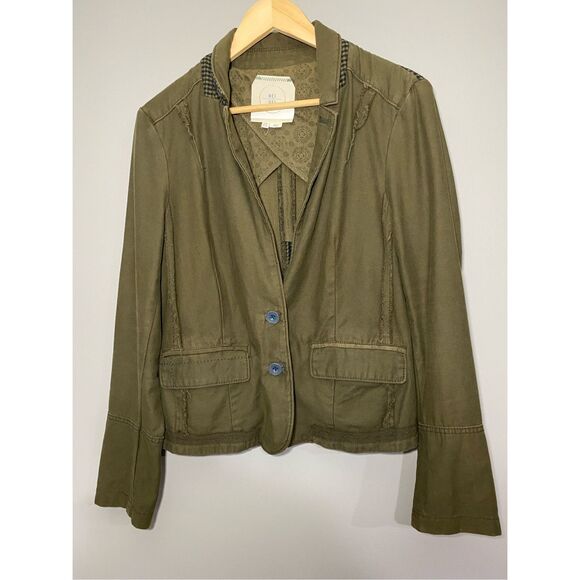 Size 12, Hei Hei Anthropology, Delaney jacket army green and black gingham back. - Picture 1 of 12